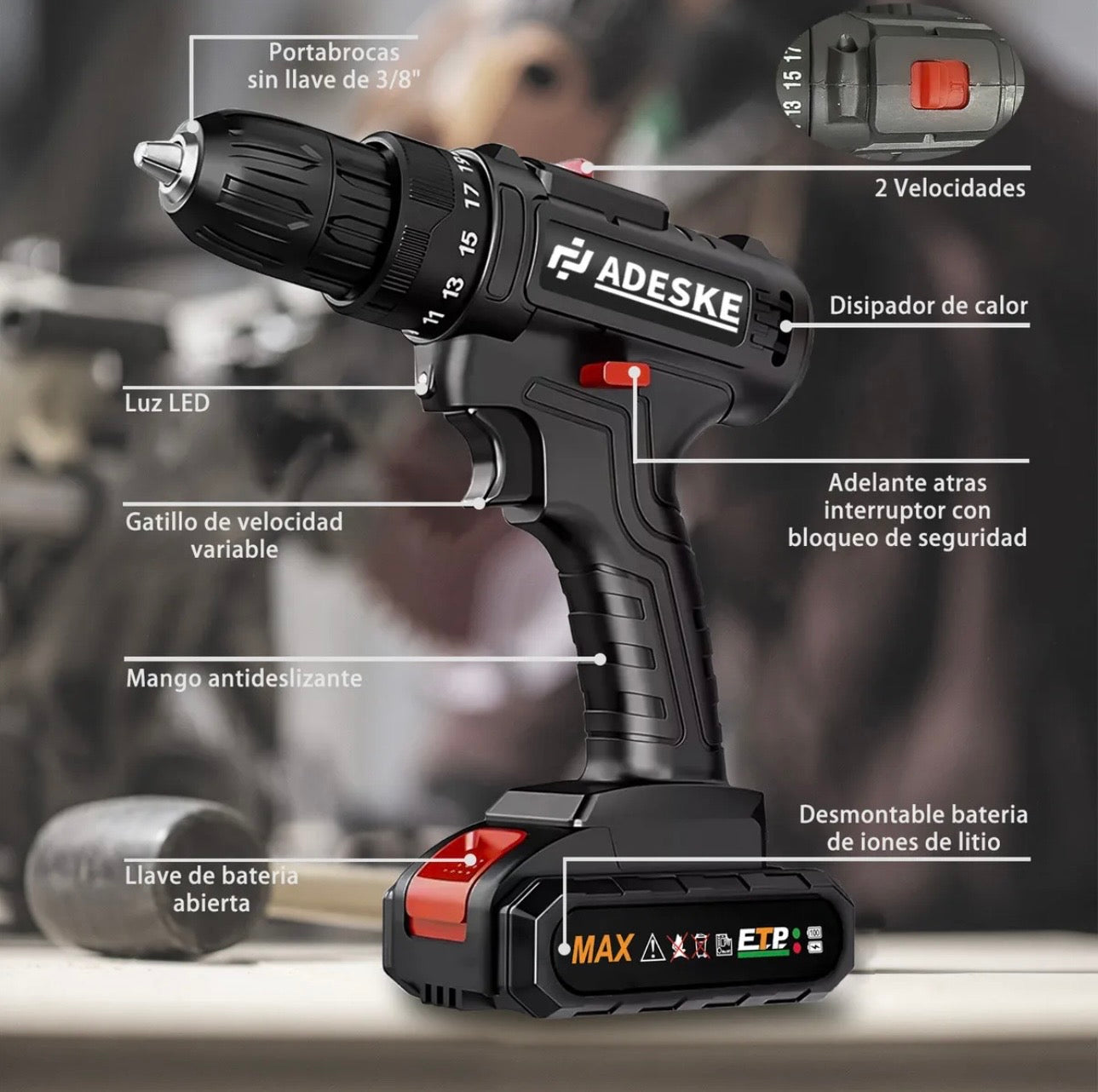 Taladro y Destornillador Doble Batería