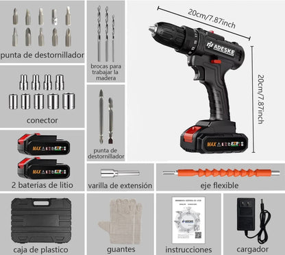 Taladro y Destornillador Doble Batería